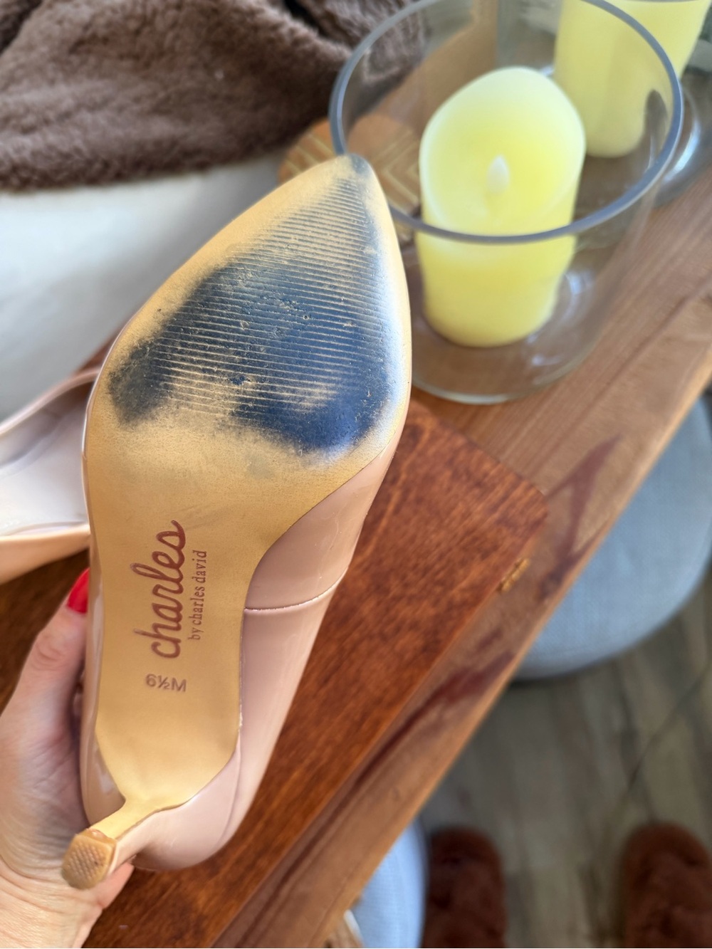 Charles by Charles David Nude Patent Leather Pointed Toe Stiletto Pumps Size 6.5 - Picture 5 of 6